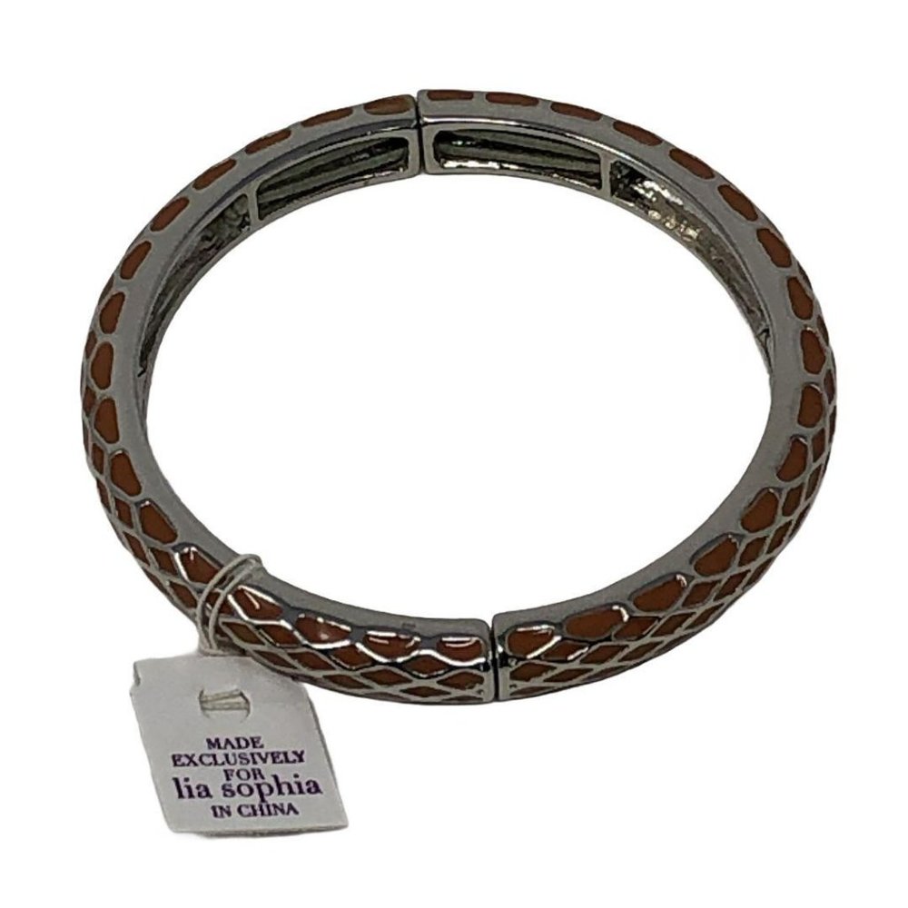 Lia Sophia Brown Enamel Hinged Bangle Bracelet